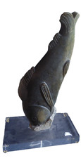 tres grand sculpture Inuit Eskimo en pierre signé Charles ORIGINAL art ethnique
