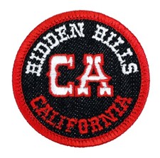 Hidden Hills California Embroidered Patch Black/Red Iron-On Sew-On Hat Backpack
