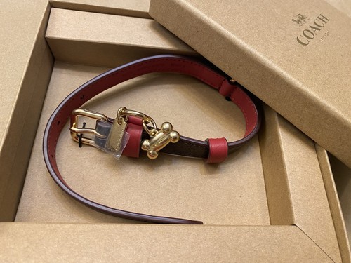 Coach Boxed Small Pet Collar In Signature Canvas with Bone /Red New