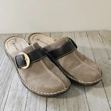 Naturalizer Steffi Size 8M Beige Leather Women's Clogs Shoes with Gold Buckle Ac