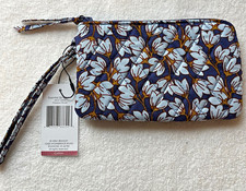 Vera Bradley Essential Zip ID Wristlet Wallet Floral Flower Blue White