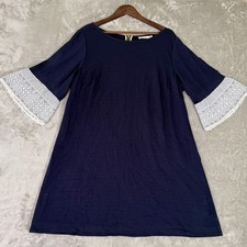 Eliza J Navy Blue Lace 3/4 Sleeve Tunic Dress White Crochet Trim Sleeves Sz 18W