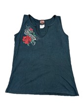 Harley-Davidson Women's Tank Top M Black Rhinestone Rose Harley Daytona Beach