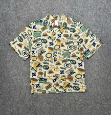 NFL Shirt Mens Medium Green Beige Packers Short Sleeve Button Up Football Pocket
