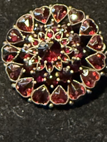 Bohemian Garnet Cluster Brooch Dish Victorian Style Rose Cut Pyrope  Garnets