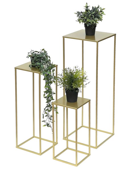 Blumenhocker Metall Gold Eckig 3Er Set BlumenstäNder Beistelltisch BlumensäUle-image
