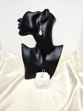 Vintage Opalite Gemstone Nickel Silver Dangle Drop Earrings