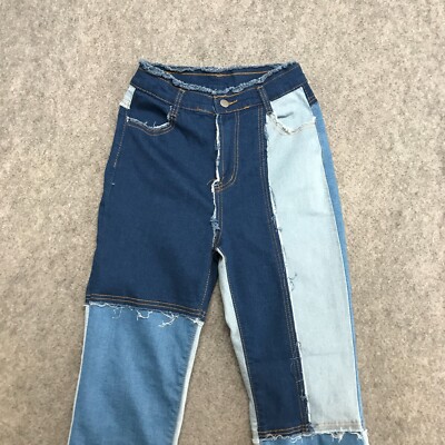 Unbranded Jeans Womens Size Medium Quilted Pieced Raw Edge Blue High Waist Denim