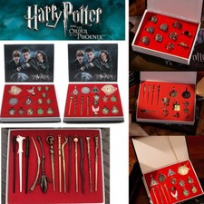 Harry Potter Collect Box Magic Wand Badge Ring Necklace Pin Set Dumbledore Gift~