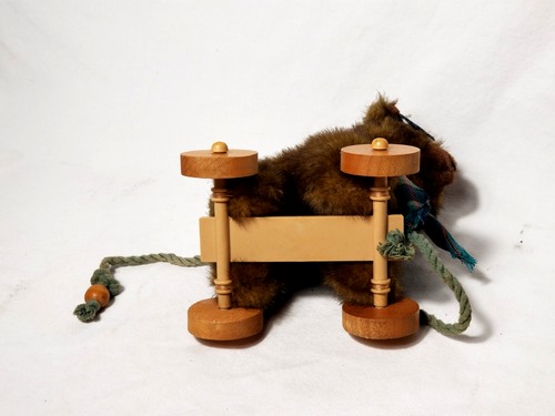 Vintage Applause Nostalgic Plush Teddy Bear On Wheels 1980s Pull Toy 8" - Picture 8 of 10
