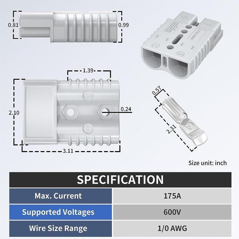 Battery Quick Connect 1/0 Gauge Plug Wire Car Bike ATV Winches Lifts
