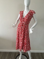 Reformation Jenna Red Floral Short Sleeve Sweetheart Midi Dress Size Small