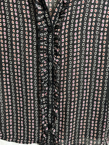 Worthington Blouse Black Short Sleeve Multicolor Polka Dot Ruffle Button up 10 - Bild 4 von 7