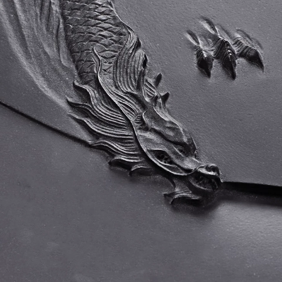  Tea Tray Hand Carved Dragon Engraved Black Stone Water Draining Tray For Teaset - Image 2 of 4