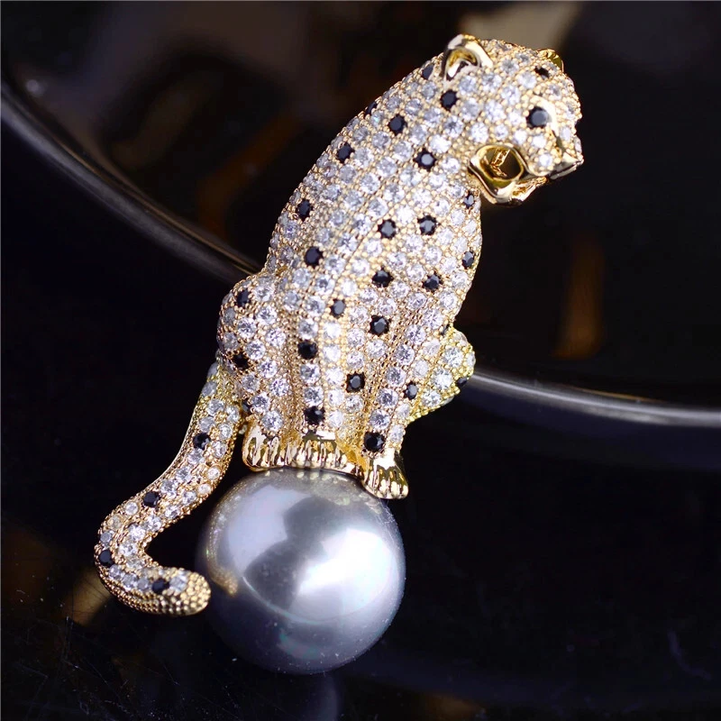 ピアス new : animal pearl New Animal Leopard Crystal Pearl Brooches | eBay