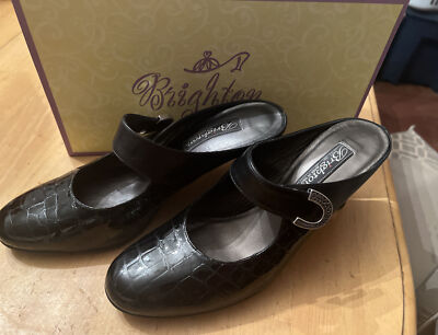 Brighton BEAU Bronze Patent Leather Croc Shoes Mules Heels Sz 8.5M *NIB $235