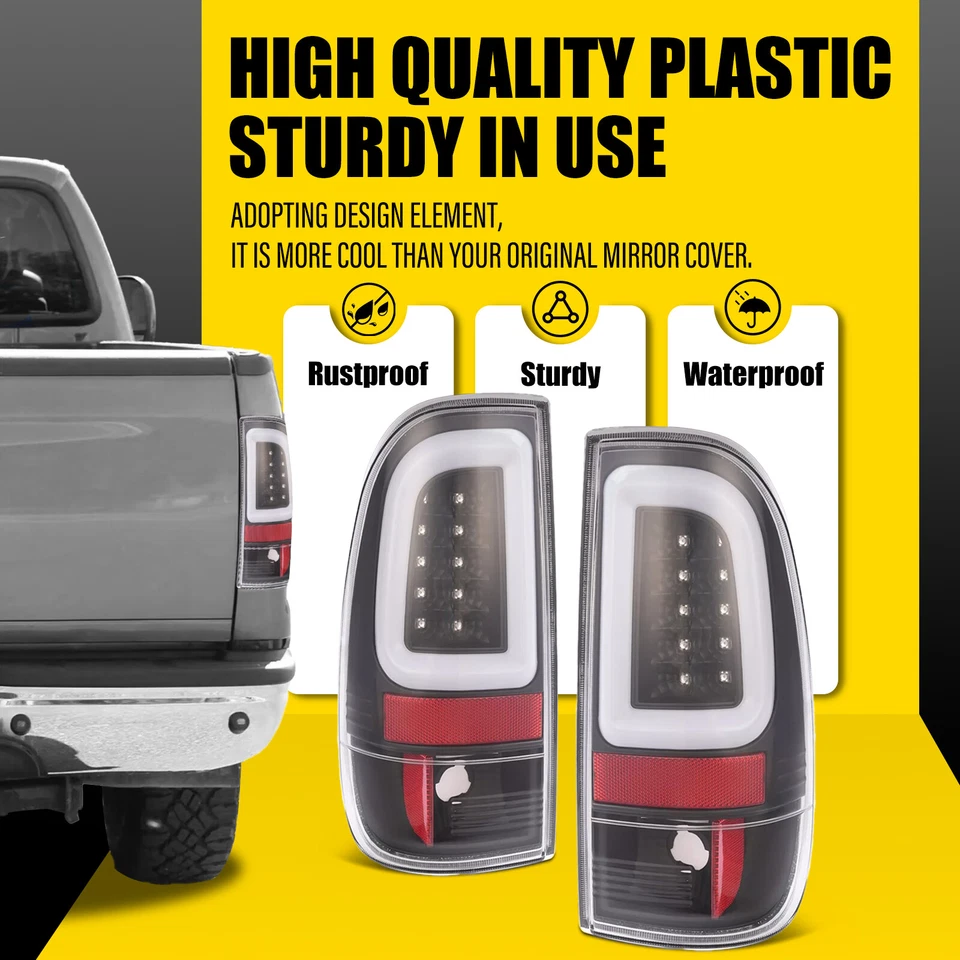 Negro Para 1997-2003 Ford F150 99-07 F250 F350 SD LED Tubo Luces Traseras Lámpara de Freno Foto 4 de 4