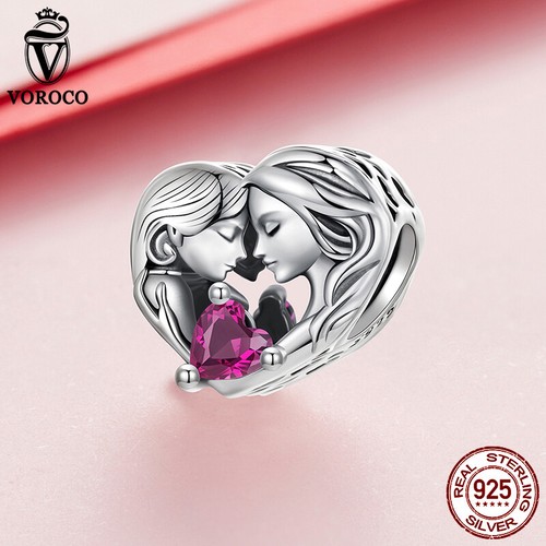 Voroco 925 Silver Mother and Daughter Family CZ Charm Fit Bracelet Gifts Jewelry - Picture 6 of 13