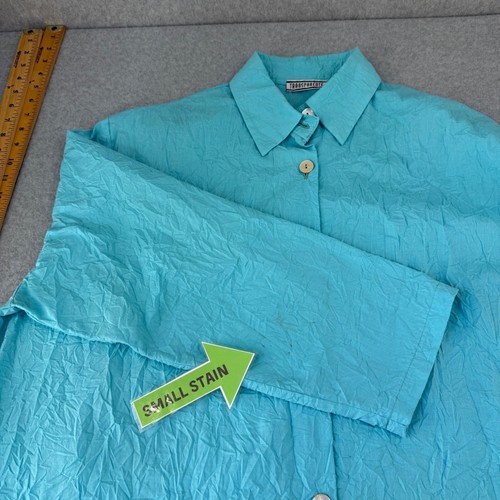 Transparente Womens One Size Crinkle Turquoise Aqua Blue Button-Up Shirt Collar - Picture 13 of 15