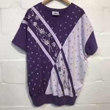 Young Stuff YS Sport Purptle Striped T-Shirt Women's Size 2XL VTG Made in USA