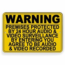 Warning Premises Under 24 Hr Audio Video Surveillance Metal Sign THREE SIZES S51