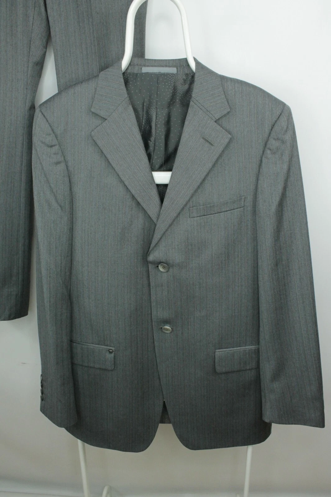 Versace Micro Spina di Pesce Grigio Lana Abito Formale Tuta Regular Fit Uomo 40 50R