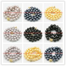 Beatutiful 8mm 10mm 12mm Sea South Shell Pearl Round Beads Necklace 18-36''