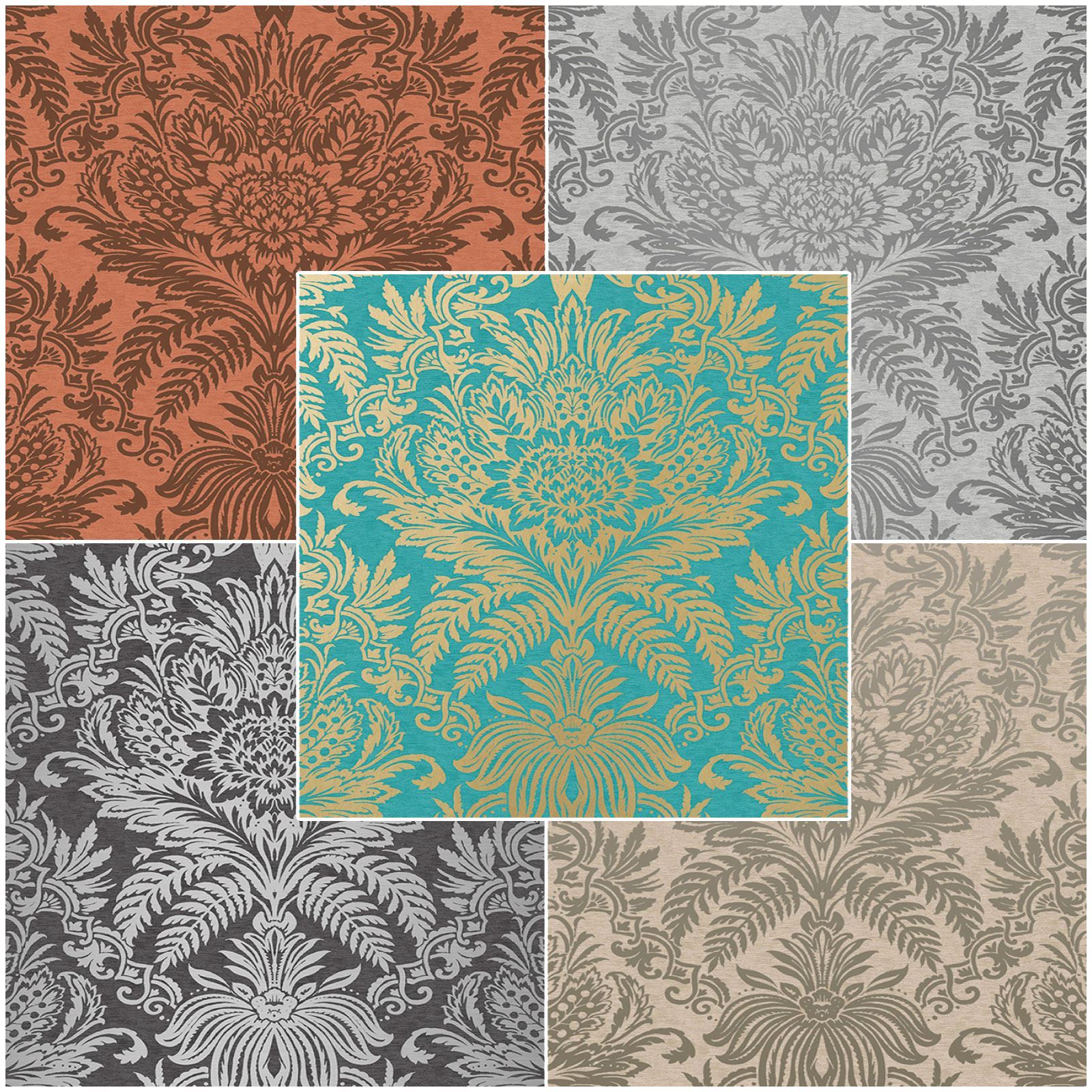 CROWN SIGNATURE DAMASK WALLPAPER SILVER METALLIC eBay