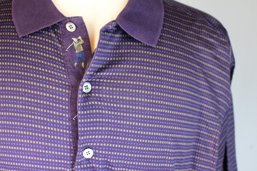 Men's L Bobby Jones ITALY Purple w/ Gold & Blue Geometric Cotton Golf Polo Shirt - Picture 11 of 11