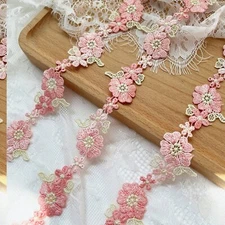 BlossomLace: Pink Floral Embroidery Trim Ribbon for DIY Sewing & Decoration (0.9