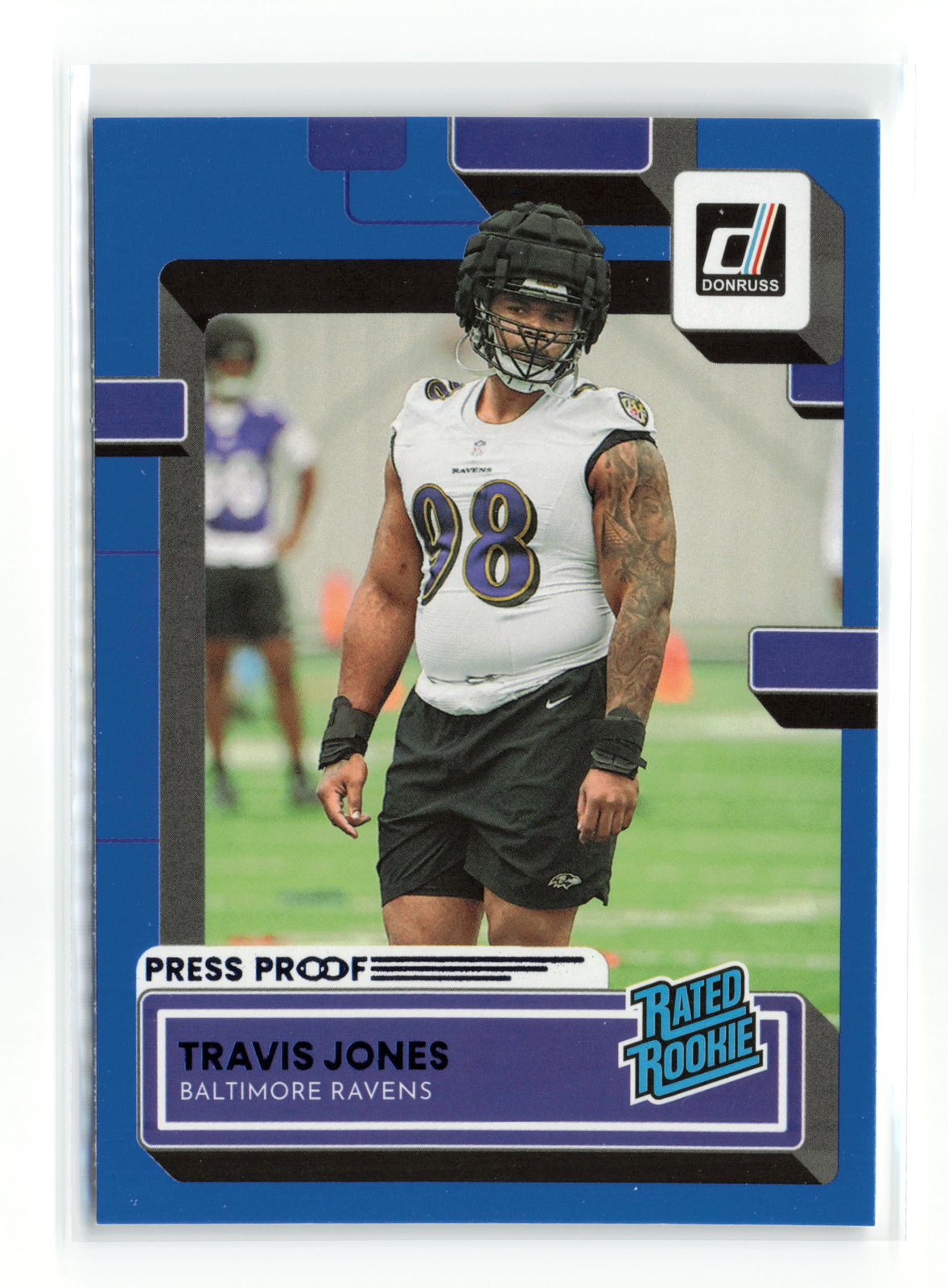 TRAVIS JONES #384 2022 DONRUSS RAVENS Blue Press Rated Rookie