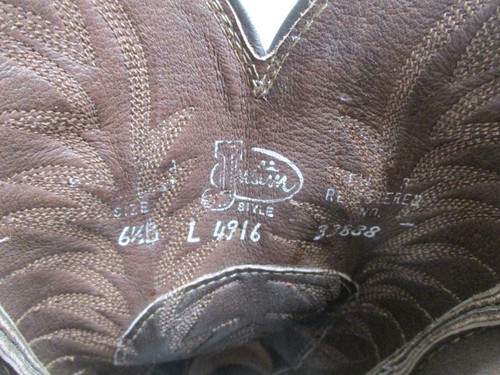 Justin Brown Suede Pull On Cowboy Boots Womens Sz 6.5 B Style L4916 - Picture 9 of 10