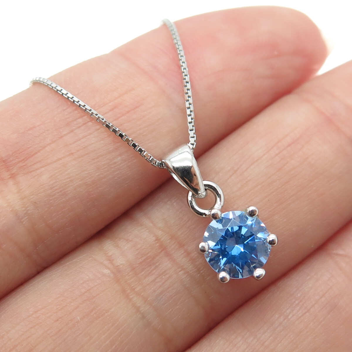 SWAROVSKI 925 Sterling Silver Italy Blue Crystal Box Chain