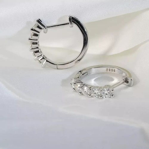 2Ct Round Cut Lab Created Diamond Clip-On Hoop Earrings 14K White Gold Plated - Picture 2 of 10