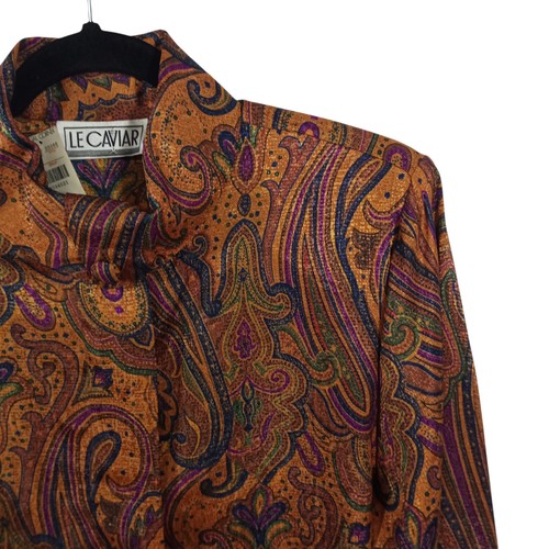 Le Caviar Womens Button Down Shirt Size 8 Multicolor Shoulder Pads Blouse - Picture 7 of 7