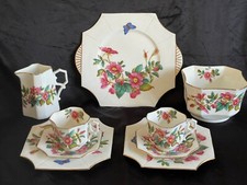 WILEMAN SQUARE QUEEN ANNE TEA FOR TWO  WILD ROSES & BUTTERFLY 3619  DATE 1886