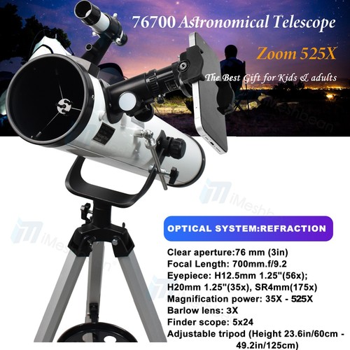 700mm Astronomical Telescope 525X with Phone Adapter for Beginner Moon Watching - Picture 3 of 20