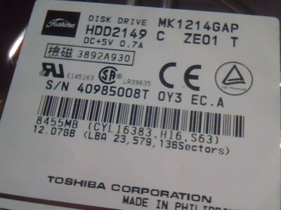 2.5 Hard Drive IDE Toshiba MK1214GAP HDD2149 C ZE01 T 8455MB | eBay