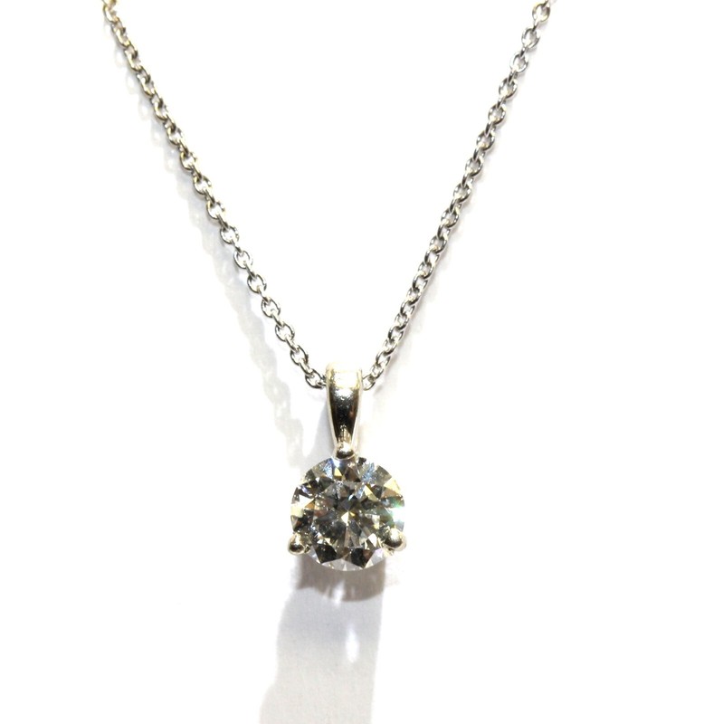 14k white gold .40ct I1 J round diamond pendant necklace 1.5g estate 18"