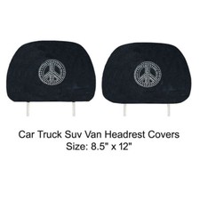 2pc Peace Symbols Crystal Studded Rhinestone Car Truck Suv Van Headrest Covers
