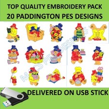 Paddington B&auml;r 20 PES Designs auf USB Maschine Stickdateien Bruder K&ouml;nigin