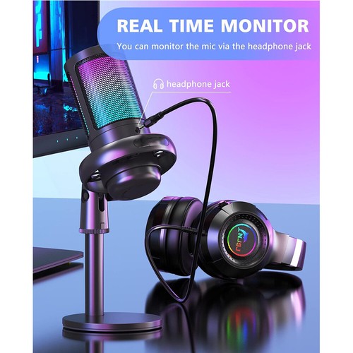 Gaming USB Mikrofon PC RGB Microphone Streaming Podcast Studio Kondensator Mic - Bild 2 von 11