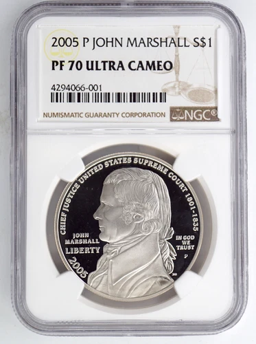 2005-P JOHN MARSHALL PROOF COMMEMORATIVE SILVER $1 NGC PF70 ULTRA CAMEO 066001