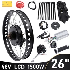 For 26" 48V 1500W E-Bike Fat Tire Bicycle Rear Wheel Hub Motor Conversion Kit