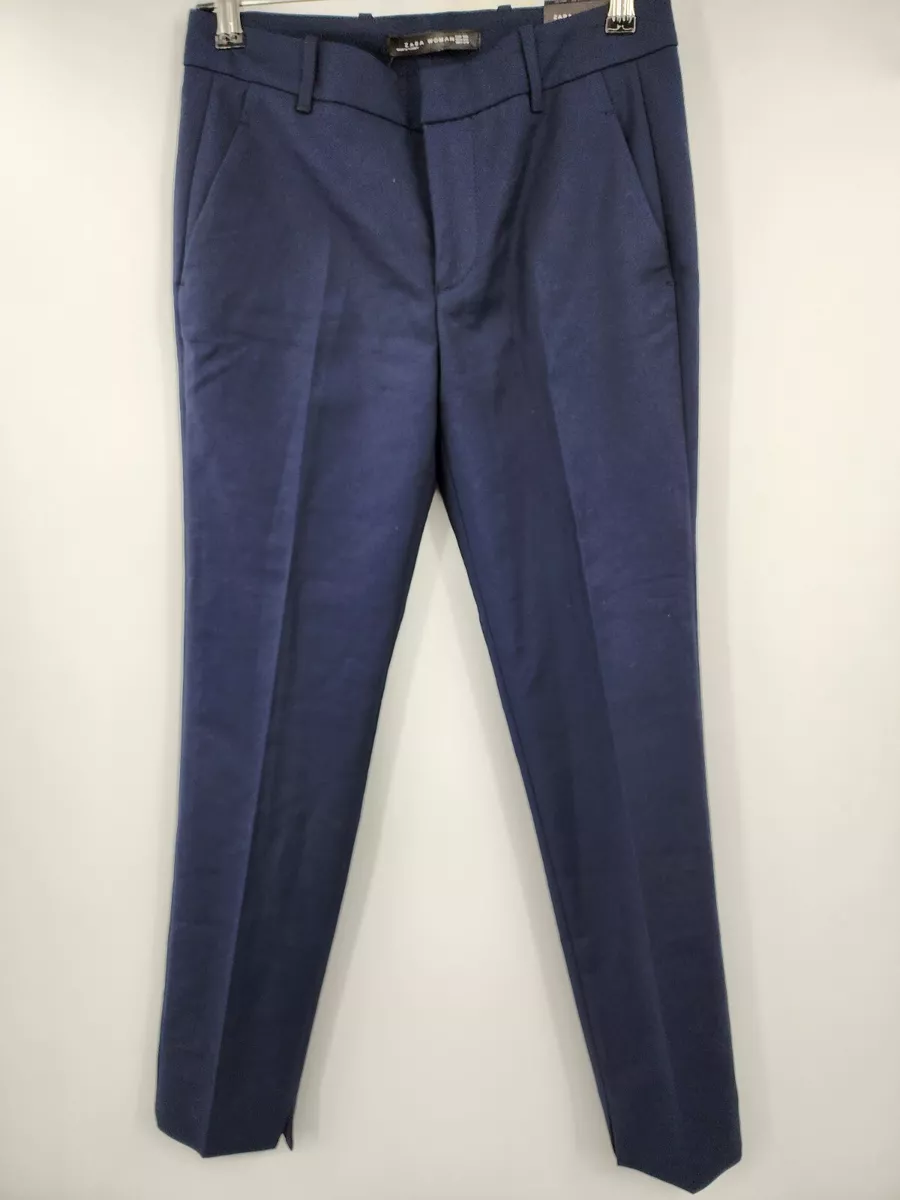 Zara Womans Size XS 28X27.5 Navy Chino Style Cigarette Trousers Slimming  Career