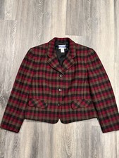 VTG Pendleton Tartan Cropped Petite 12 Blazer 100 Virgin Wool 3 Button