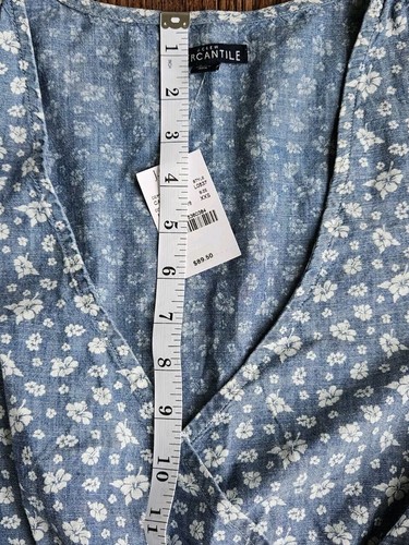 NWT J Crew Mercantile Womens Blue Floral Chambray Ruffle Faux Wrap Dress SZ XXS - Picture 6 of 14