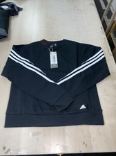 Adidas Women's Size S Black Essential 3-Stripe Fleece Long Sleeve Sweatshirt