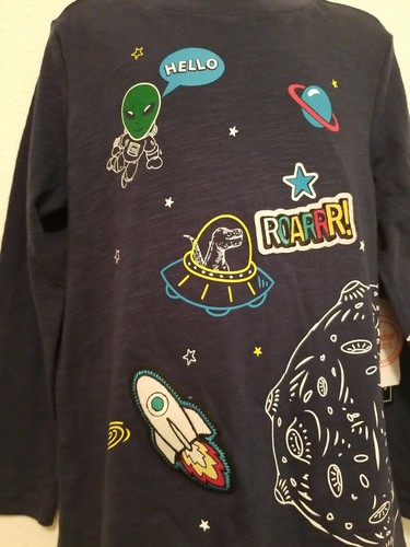 Wonder Nation Pajama Top Sz XS 4/5 Blue Long Sleeve Space Alien Graphic - Picture 3 of 8