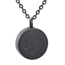 Black Heart Paw Print Cremation Urn Stainless Steel Fashion Pendant Necklace